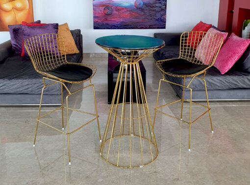 Fontana Gold Wire Cocktail Table, Black Top