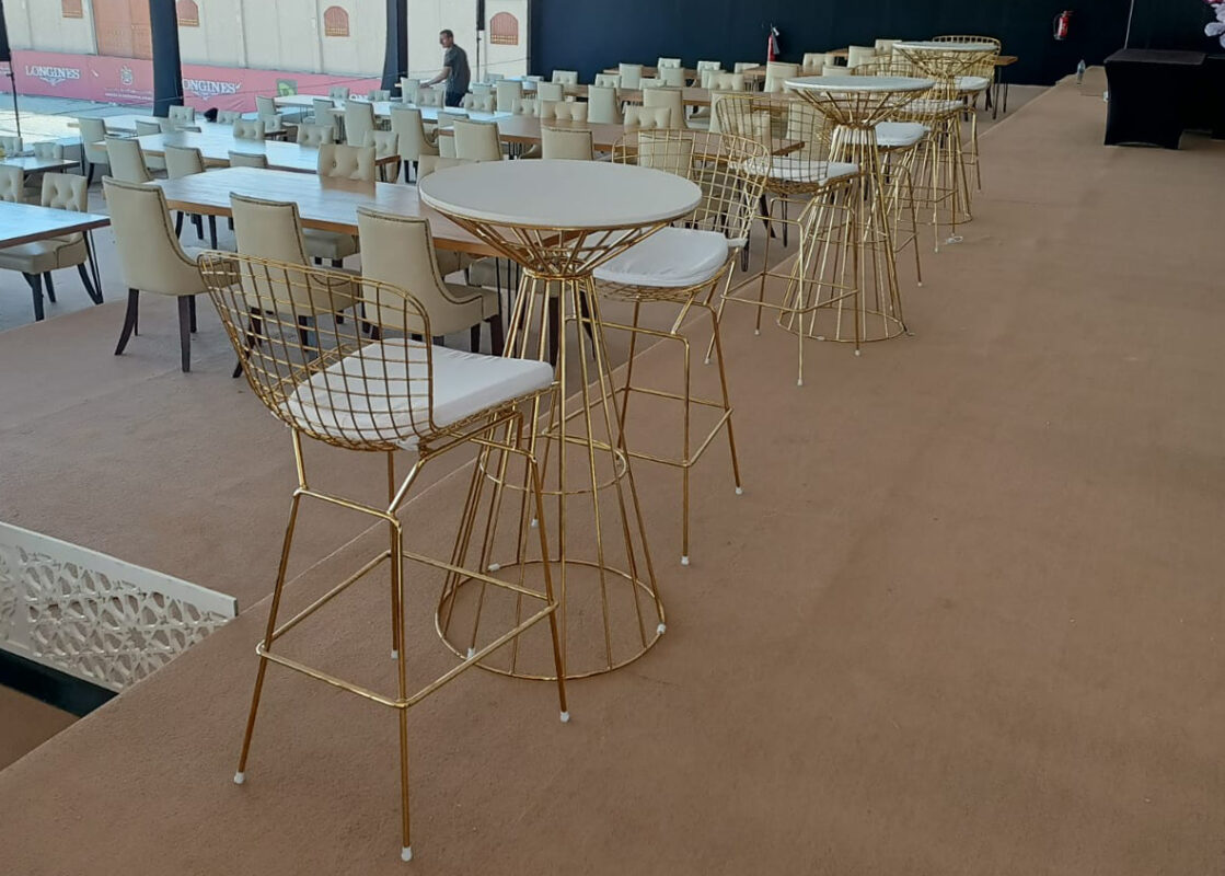 Fontana Gold Wire Cocktail Table, White Top