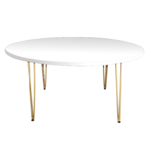 Hairpin Opal White Dining Table, Gold Legs