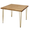 Hairpin Square Dining Table – Rustic Top, Gold Legs